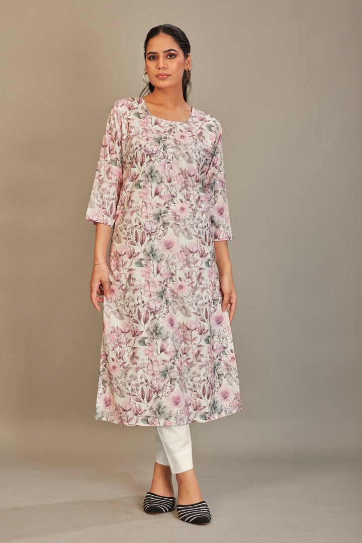 Sukura Digital Printed Fabric Off White Pink Flower Top