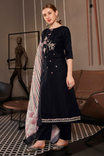 Load image into Gallery viewer, Black Pure Jaam Satin Fancy Embroidery Work Dress
