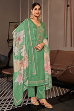 Load image into Gallery viewer, Green Color Pure Jaam satin Fancy Embroidery Work Salwar Suit
