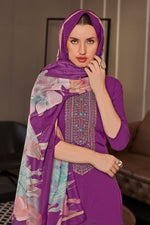 Load image into Gallery viewer, Purple Pure Jaam satin Fancy Embroidery Salwar Kameez
