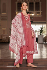 Load image into Gallery viewer, Peach Color Pure Jaam satin Fancy Embroidery Work Straight Cut Suit
