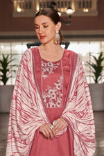 Load image into Gallery viewer, Peach Color Pure Jaam satin Fancy Embroidery Work Straight Cut Suit
