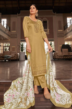 Load image into Gallery viewer, Beige Color Pure Jaam satin Fancy Embroidery Work Salwar Suit
