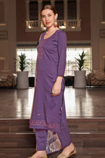 Load image into Gallery viewer, Lavender Color Pure Jaam satin Fancy Embroidery Work Salwar Kameez
