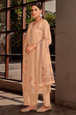 Load image into Gallery viewer, Peach Cotton Digital Printed Embroidery Work Dress
