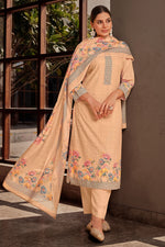 Load image into Gallery viewer, Peach Cotton Digital Printed Embroidery Work Dress

