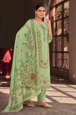 Load image into Gallery viewer, Sea Green Cotton Digital Printed Embroidery Work Salwar Suit

