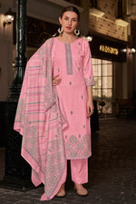 Load image into Gallery viewer, Cotton Digital Printed Embroidery Work Straight Cut Dress In Pink Color

