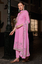 Load image into Gallery viewer, Pink Color Cotton Digital Printed Embroidery Work Straight Cut Salwar Suit
