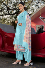 Load image into Gallery viewer, Sky Blue Cotton Butti Digital Printed Work Dress
