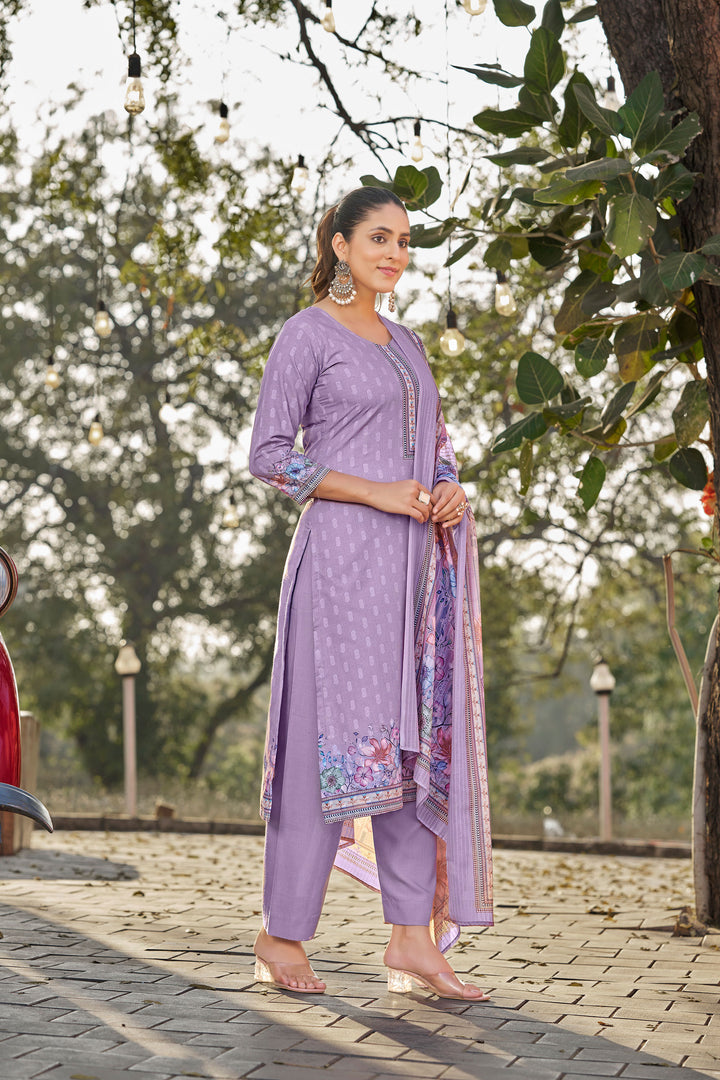 Lavender Cotton Butti Digital Printed Work Salwar Suit