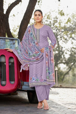 Load image into Gallery viewer, Lavender Cotton Butti Digital Printed Work Salwar Suit
