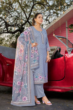 Load image into Gallery viewer, Purple Cotton Butti Digital Printed Work Straight Cut Salwar Kameez

