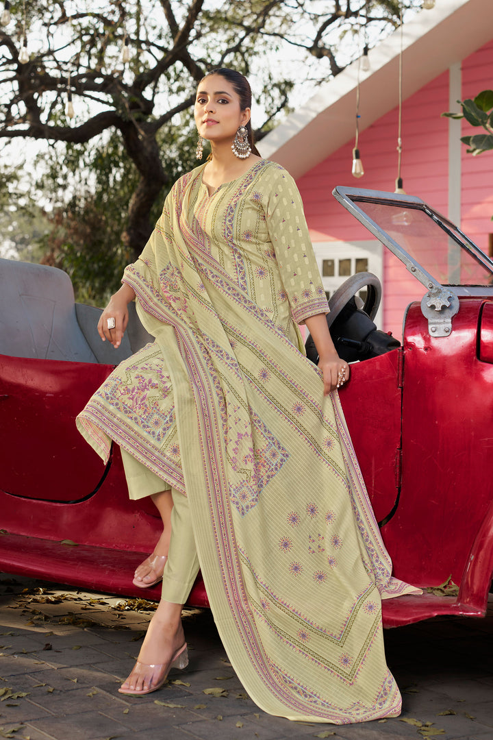 Cotton Butti Digital Printed Work Straight Cut Dress In Sea Green Color