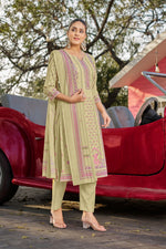 Load image into Gallery viewer, Cotton Butti Digital Printed Work Straight Cut Dress In Sea Green Color
