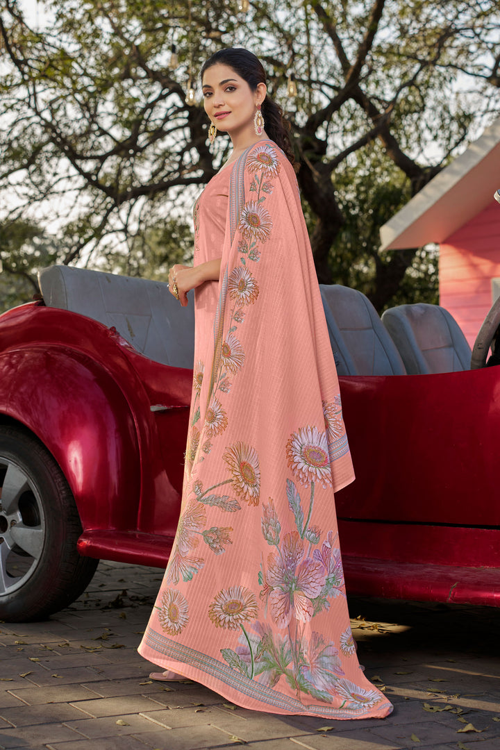 Peach Color Cotton Butti Digital Printed Work Straight Cut Salwar Suit