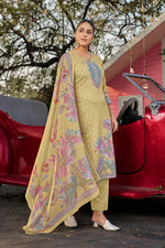 Load image into Gallery viewer, Cotton Butti Digital Printed Straight Cut Dark Beige Color Salwar Kameez
