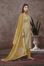 Load image into Gallery viewer, Light Brown Jaam Satin Digital Prints Yock Daman Embroidery Work Salwar Suit

