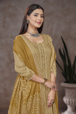 Load image into Gallery viewer, Light Brown Jaam Satin Digital Prints Yock Daman Embroidery Work Salwar Suit
