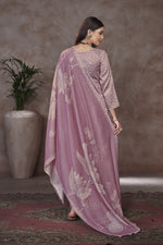 Load image into Gallery viewer, Lavender Color Jaam Satin Digital Prints Yock Daman Embroidery Work Suit
