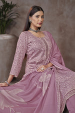 Load image into Gallery viewer, Lavender Color Jaam Satin Digital Prints Yock Daman Embroidery Work Suit
