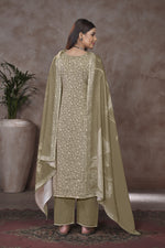 Load image into Gallery viewer, Dark Beige Jaam Satin Digital Prints Yock Daman Embroidery Work Dress
