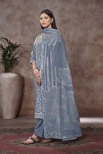 Load image into Gallery viewer, Jaam Satin Digital Prints Yock Daman Embroidery Work Salwar Kameez In Light Gray Color
