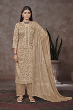 Load image into Gallery viewer, Jaam Satin Digital Print Salwar Suit In Light Brown Color
