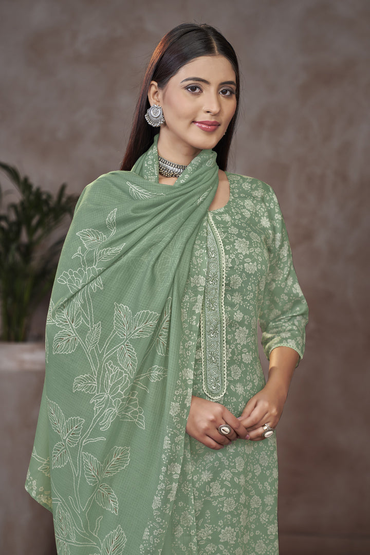 Jaam Satin Sea Green Color Digital Printed Dress