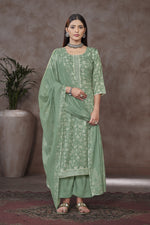 Load image into Gallery viewer, Jaam Satin Sea Green Color Digital Printed Dress
