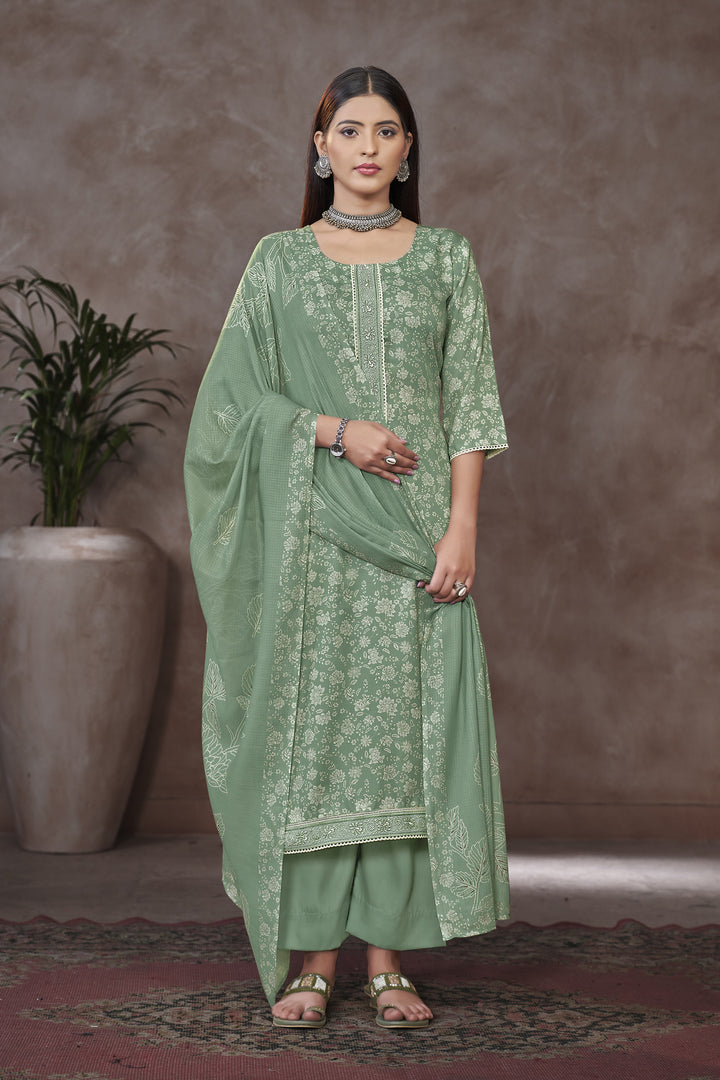 Jaam Satin Sea Green Color Digital Printed Dress