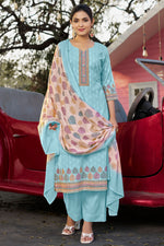 Load image into Gallery viewer, Sky Blue Cotton Butti Digital Printed Work Dress
