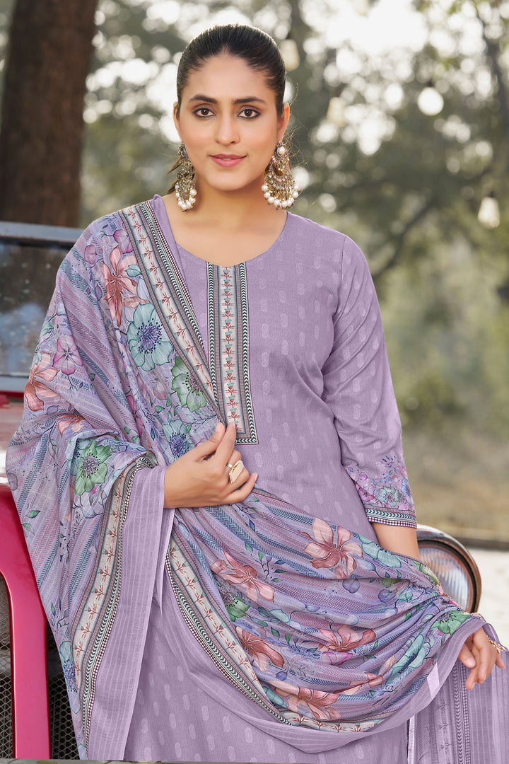Lavender Cotton Butti Digital Printed Work Salwar Suit