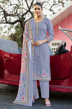 Load image into Gallery viewer, Purple Cotton Butti Digital Printed Work Straight Cut Salwar Kameez
