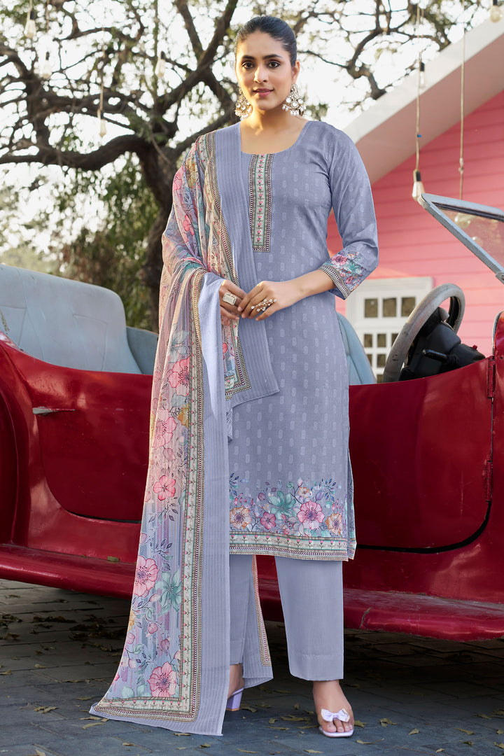Purple Cotton Butti Digital Printed Work Straight Cut Salwar Kameez