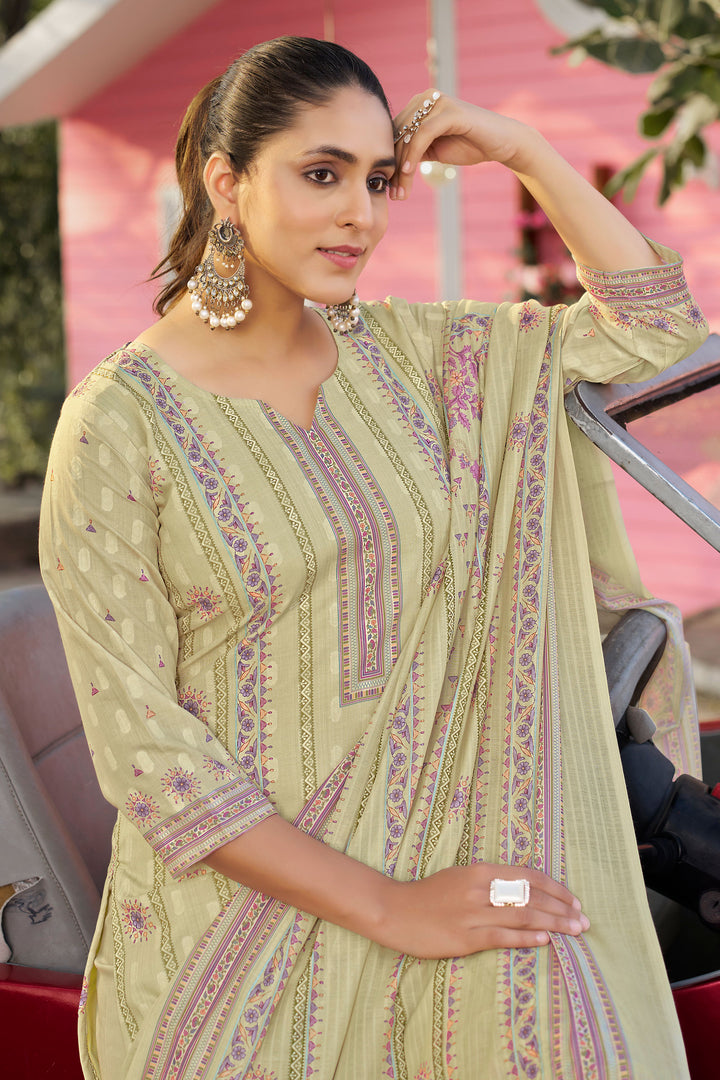 Cotton Butti Digital Printed Work Straight Cut Dress In Sea Green Color