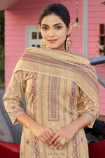 Load image into Gallery viewer, Beige Color Cotton Butti Digital Printed Work Straight Cut Suit
