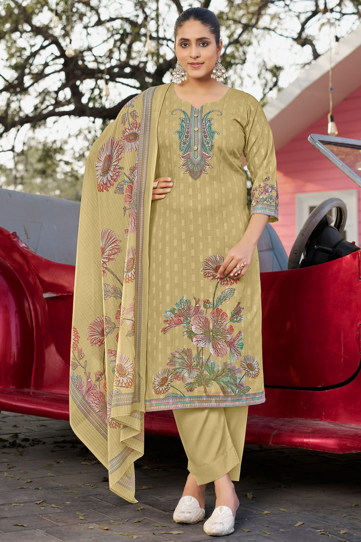 Cotton Butti Digital Printed Straight Cut Dark Beige Color Salwar Kameez