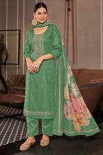 Load image into Gallery viewer, Green Color Pure Jaam satin Fancy Embroidery Work Salwar Suit
