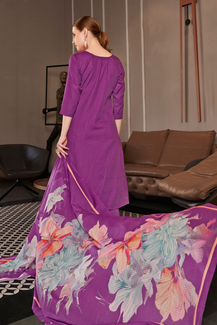 Purple Pure Jaam satin Fancy Embroidery Salwar Kameez