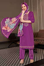 Load image into Gallery viewer, Purple Pure Jaam satin Fancy Embroidery Salwar Kameez
