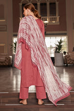 Load image into Gallery viewer, Peach Color Pure Jaam satin Fancy Embroidery Work Straight Cut Suit
