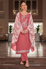 Load image into Gallery viewer, Peach Color Pure Jaam satin Fancy Embroidery Work Straight Cut Suit
