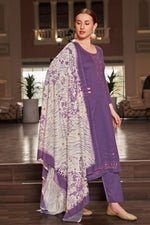 Load image into Gallery viewer, Lavender Color Pure Jaam satin Fancy Embroidery Work Salwar Kameez
