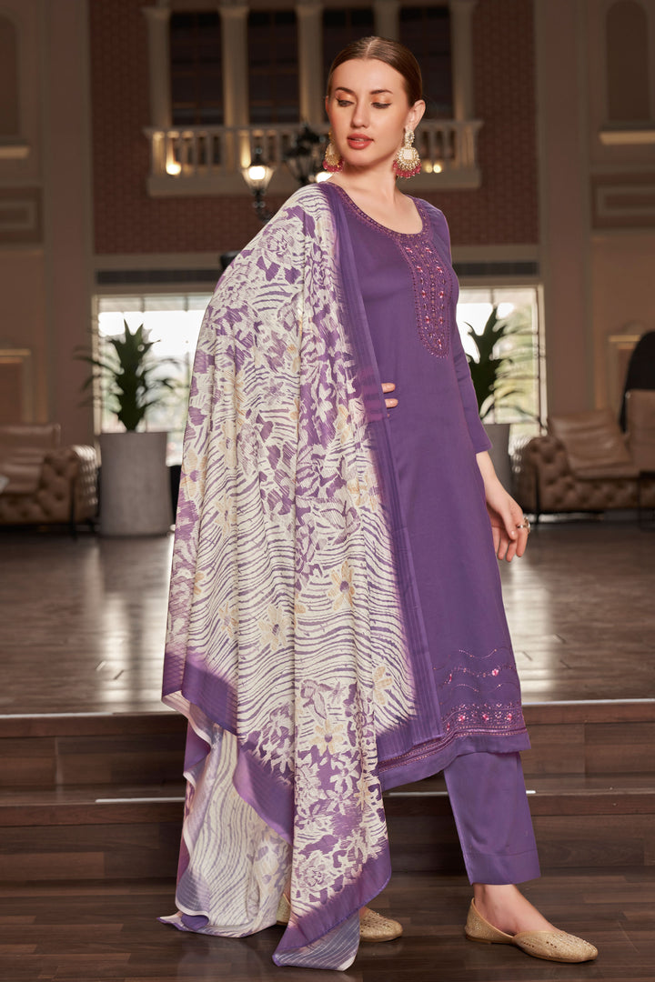 Lavender Color Pure Jaam satin Fancy Embroidery Work Salwar Kameez
