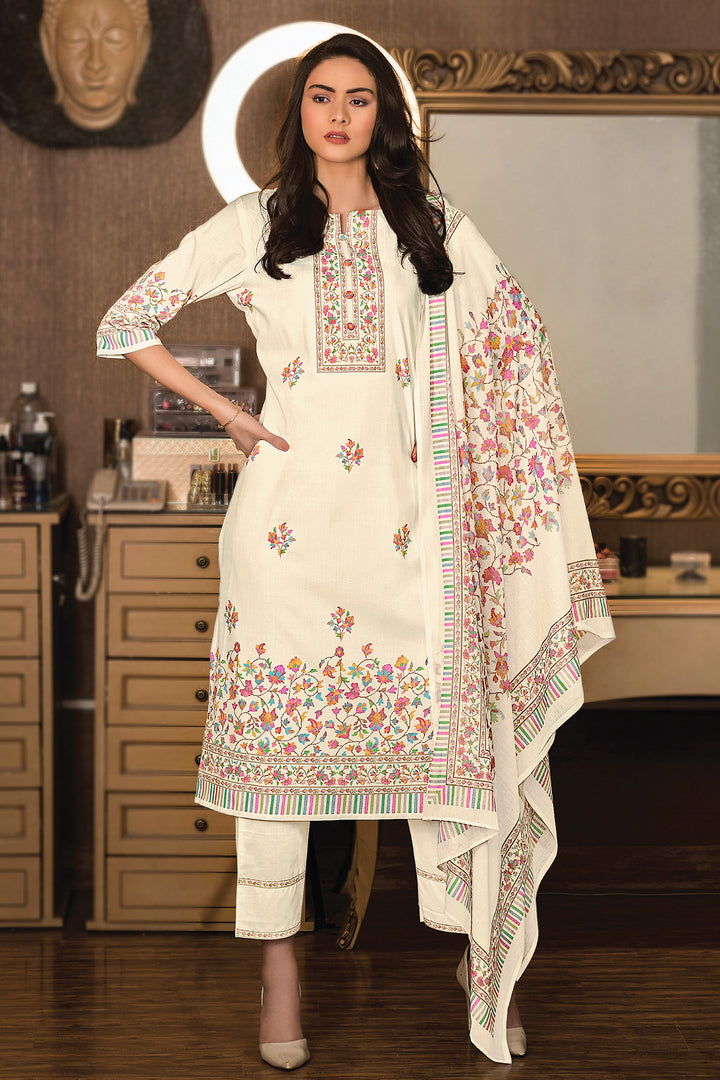 Cotton Digital Print Fancy Salwar Suit In Cream Color