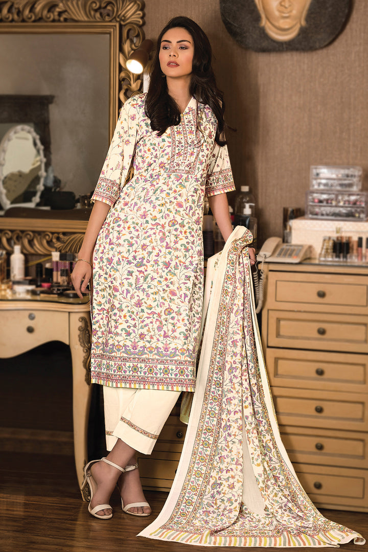Cotton Cream Digital Print Fancy Salwar Kameez