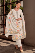 Load image into Gallery viewer, Off White Cotton Digital Printed Embroidery Work salwar suit
