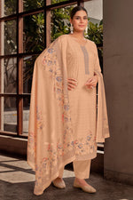 Load image into Gallery viewer, Peach Cotton Digital Printed Embroidery Work Dress
