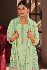 Load image into Gallery viewer, Sea Green Cotton Digital Printed Embroidery Work Salwar Suit
